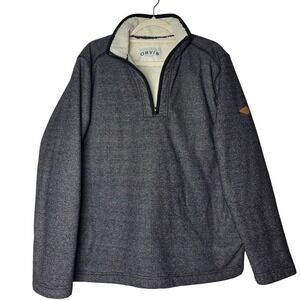 Orvis Mens Quarter Zip Sherpa Lined Pullover Sweater Gray Large 1526440